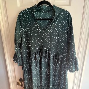 Green polka dot ruffle dress